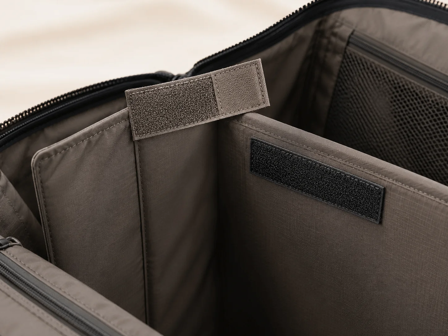 Suregrip hook and loop tape used in bags and luggage compartments